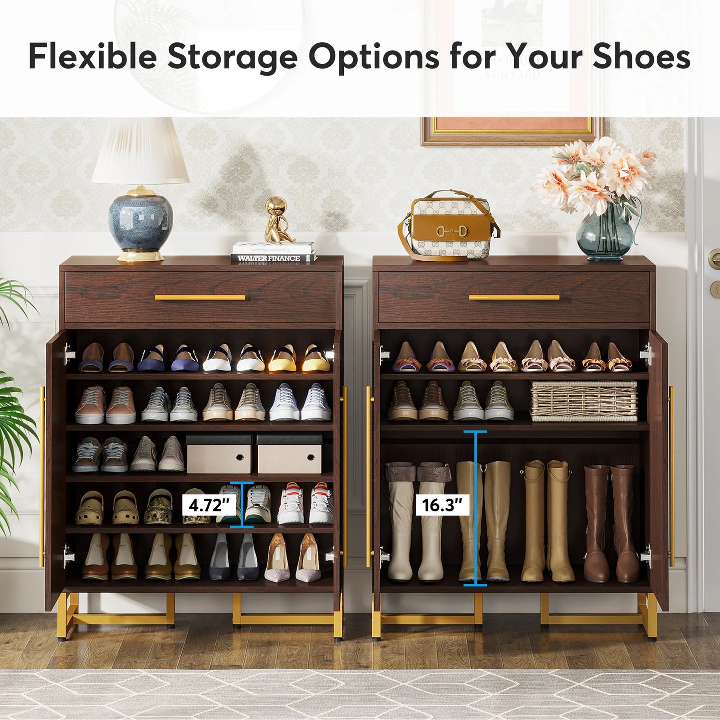 Tribesigns Modern Shoe Cabinet With Doors And Drawer Organizer