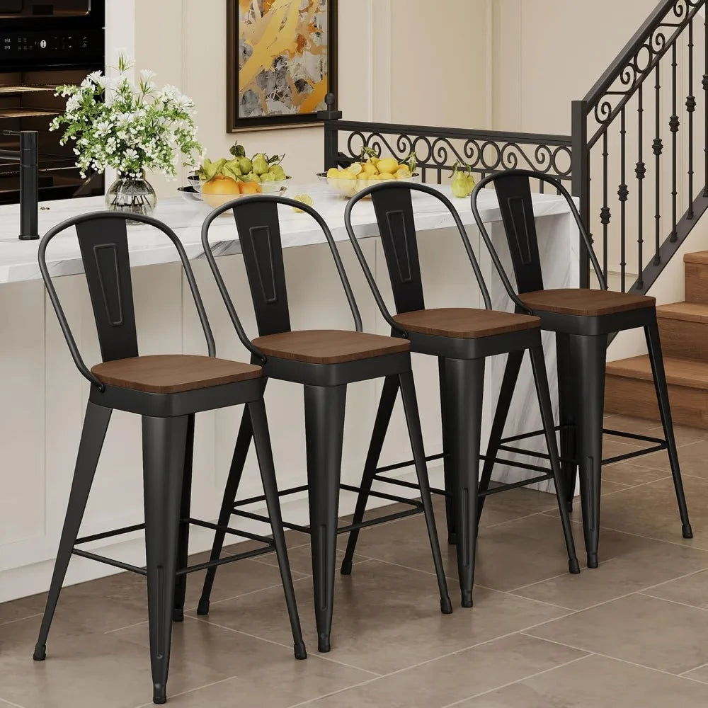Modern Metal Bar Stools Set Of Four With High Back