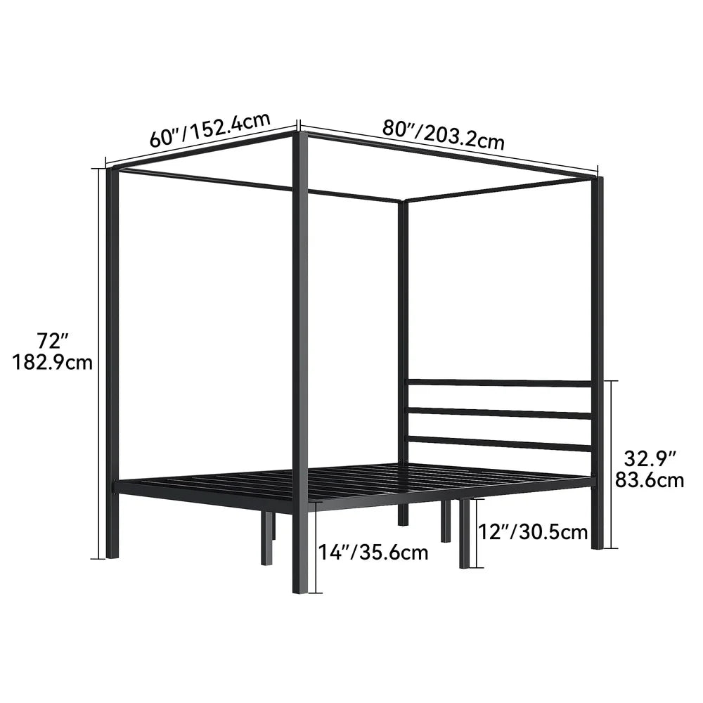 Sturdy Metal Canopy Platform Bed Frame With Under Bed Storage