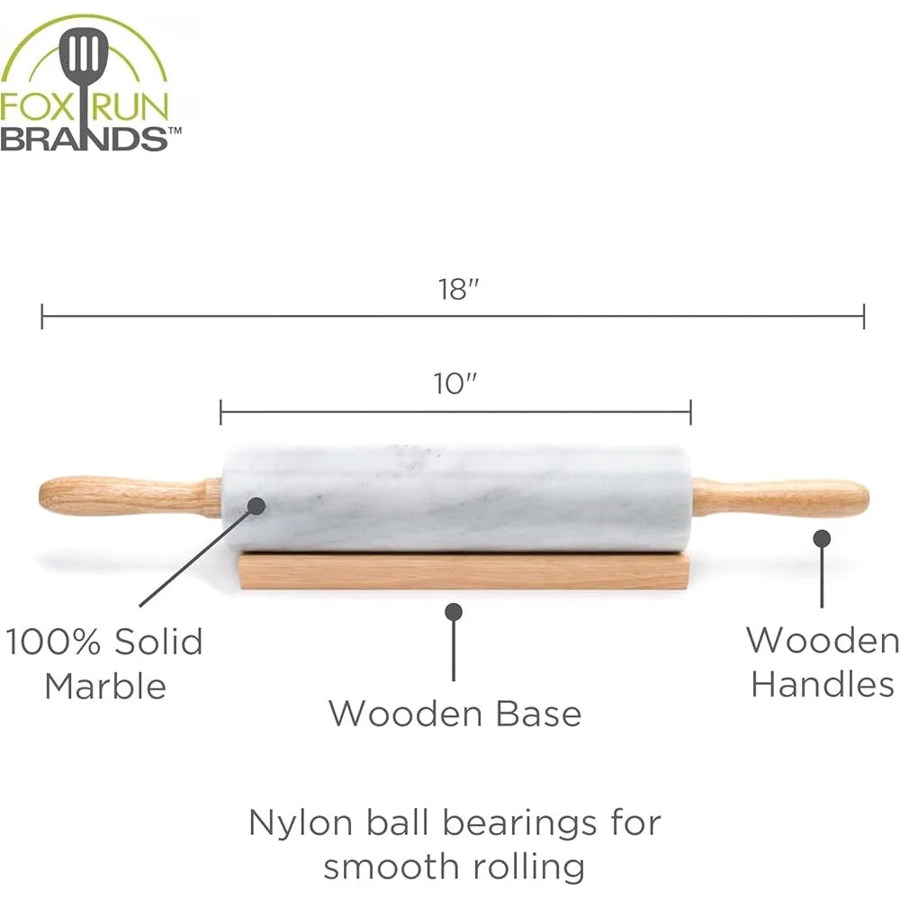 Elegant Marble Rolling Pin With Wooden Cradle Nonstick