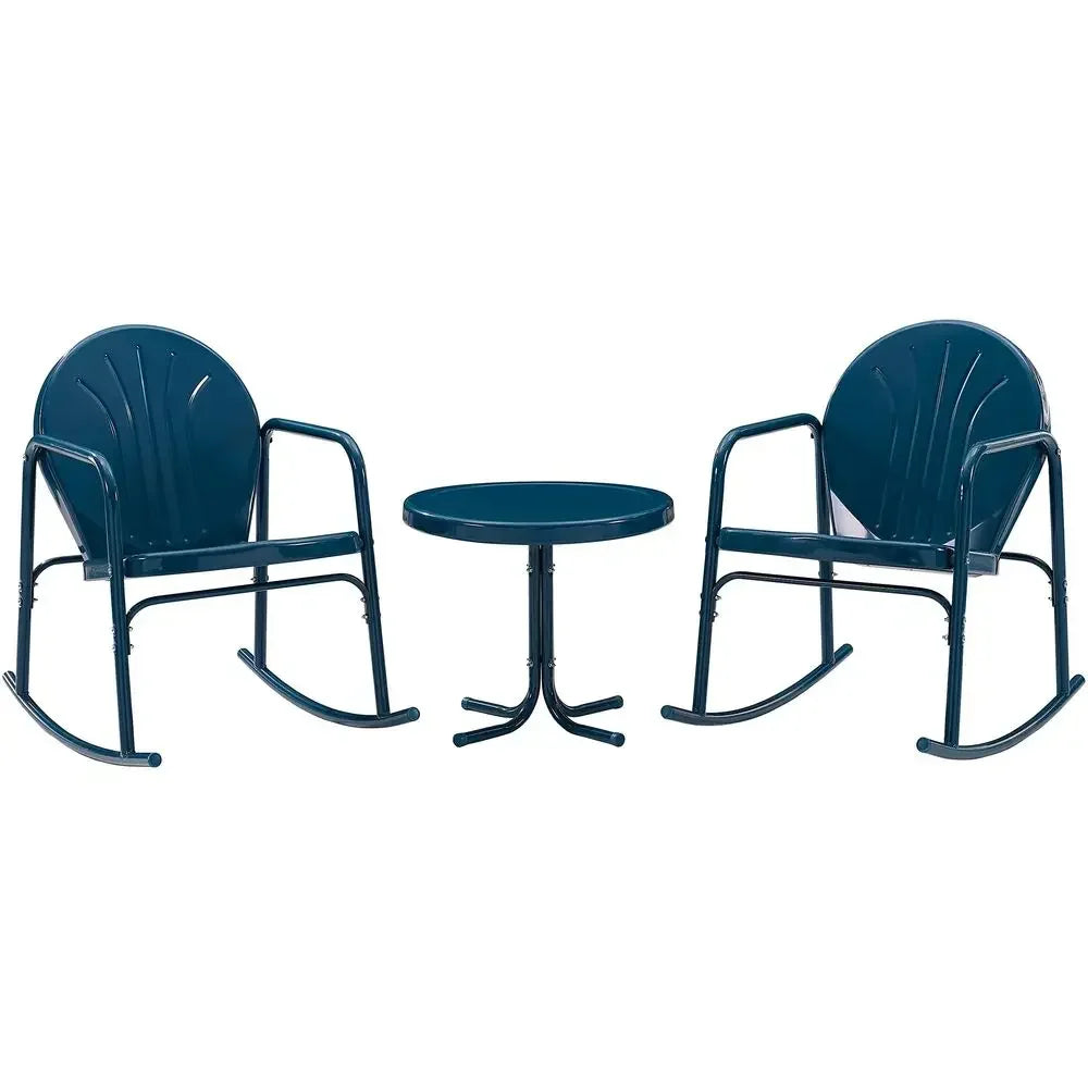 Retro Metal Outdoor Rocking Chair and Side Table Set
