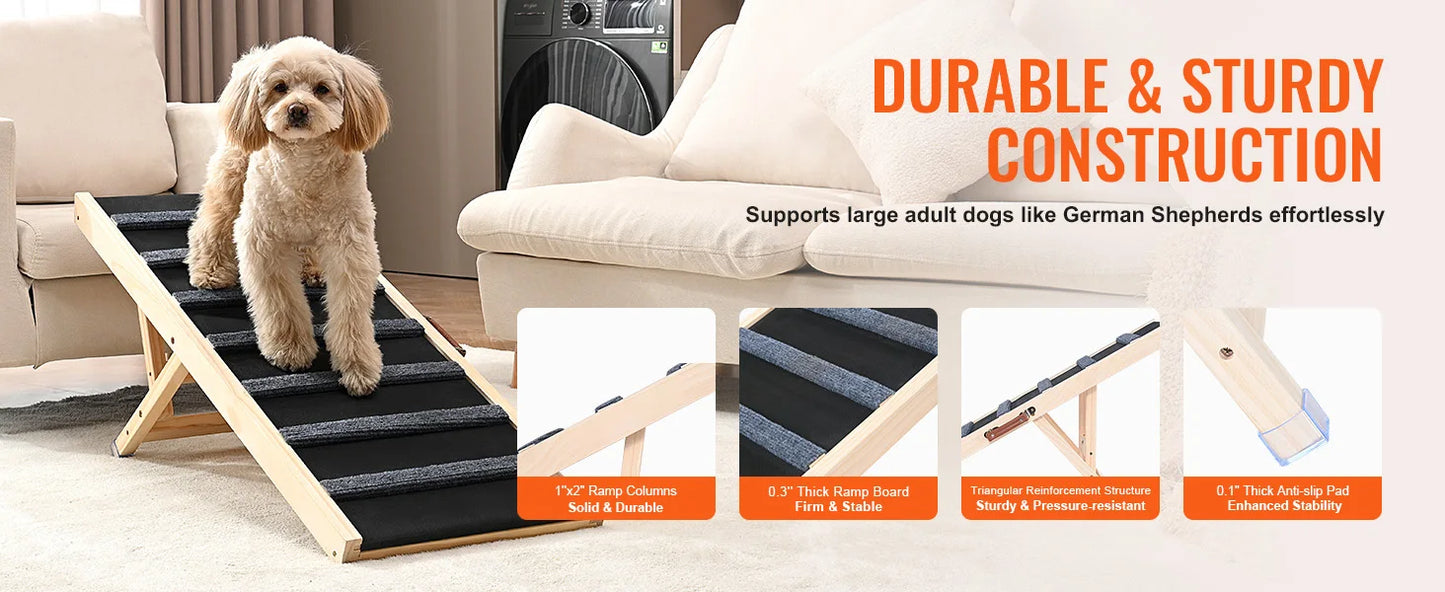 Adjustable Folding Wooden Dog Ramp for Beds, Sofas and Vehicles