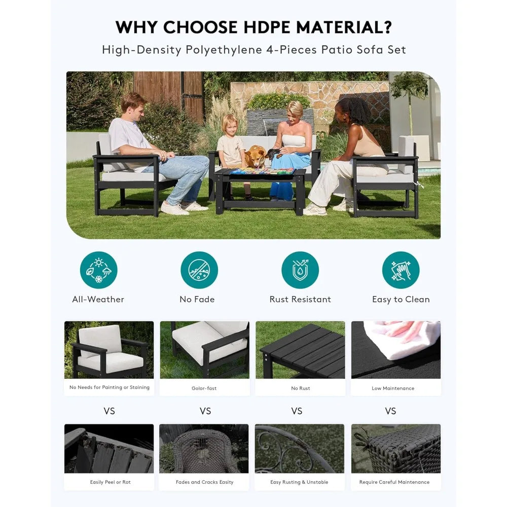 Outdoor HDPE Sofa Set With Cushions For All Weather Use