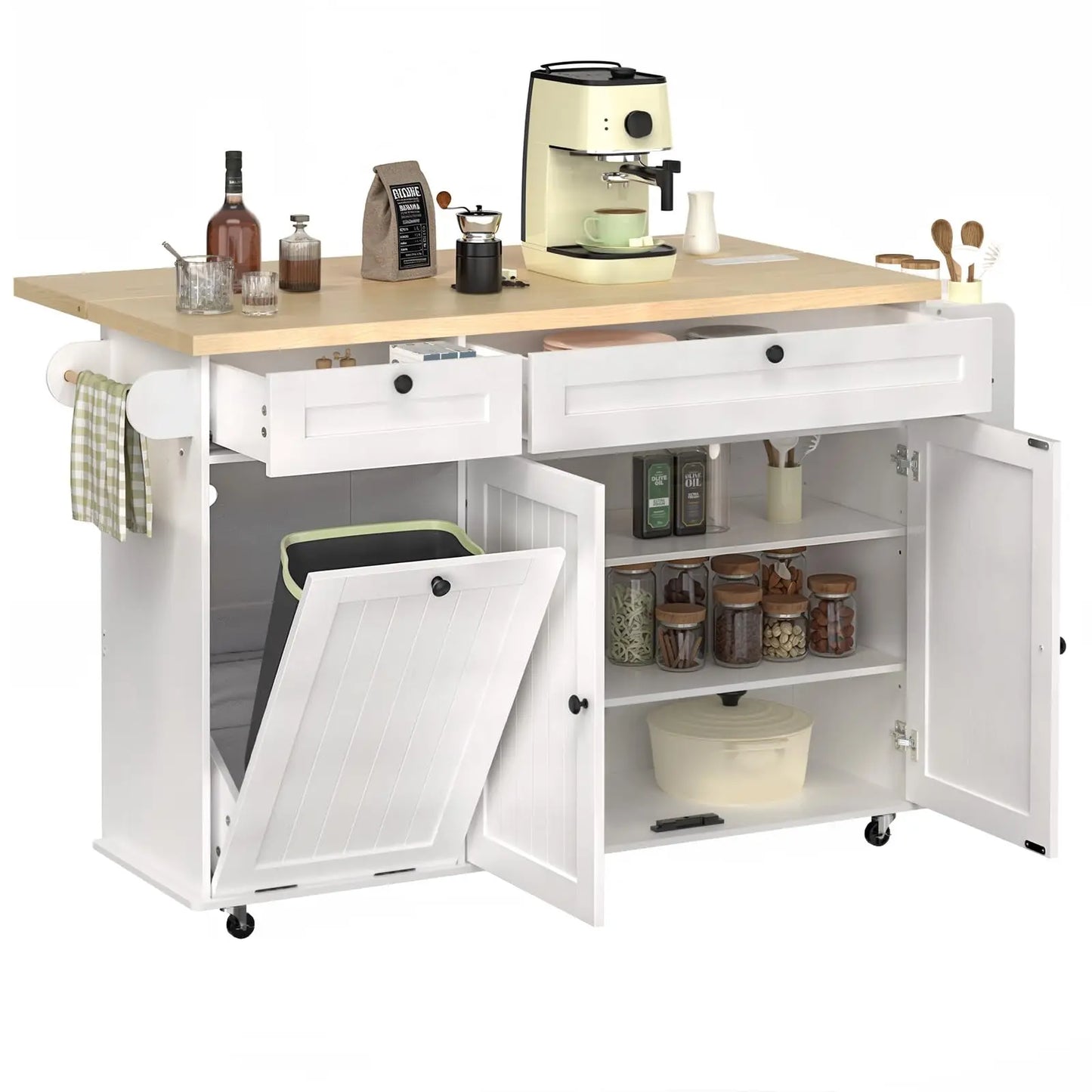 Mobile Kitchen Island With Drop Leaf Trolley And Power Outlet