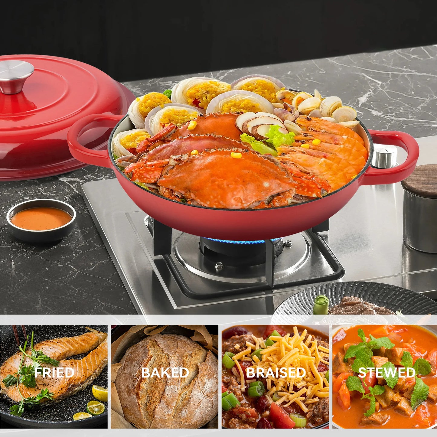 Enamel Cast Iron Dutch Oven with Double Handles for Cooking