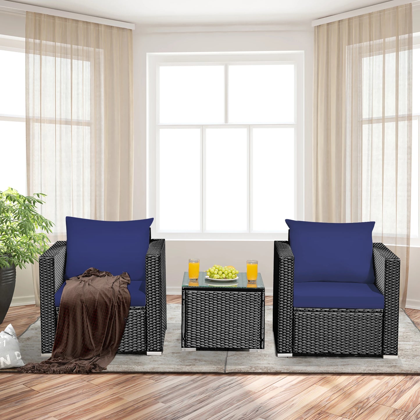 Outdoor Rattan Patio Furniture Set With Cushioned Sofa And Table