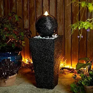 Ceramic Outdoor Water Fountain with LED Light and Pump