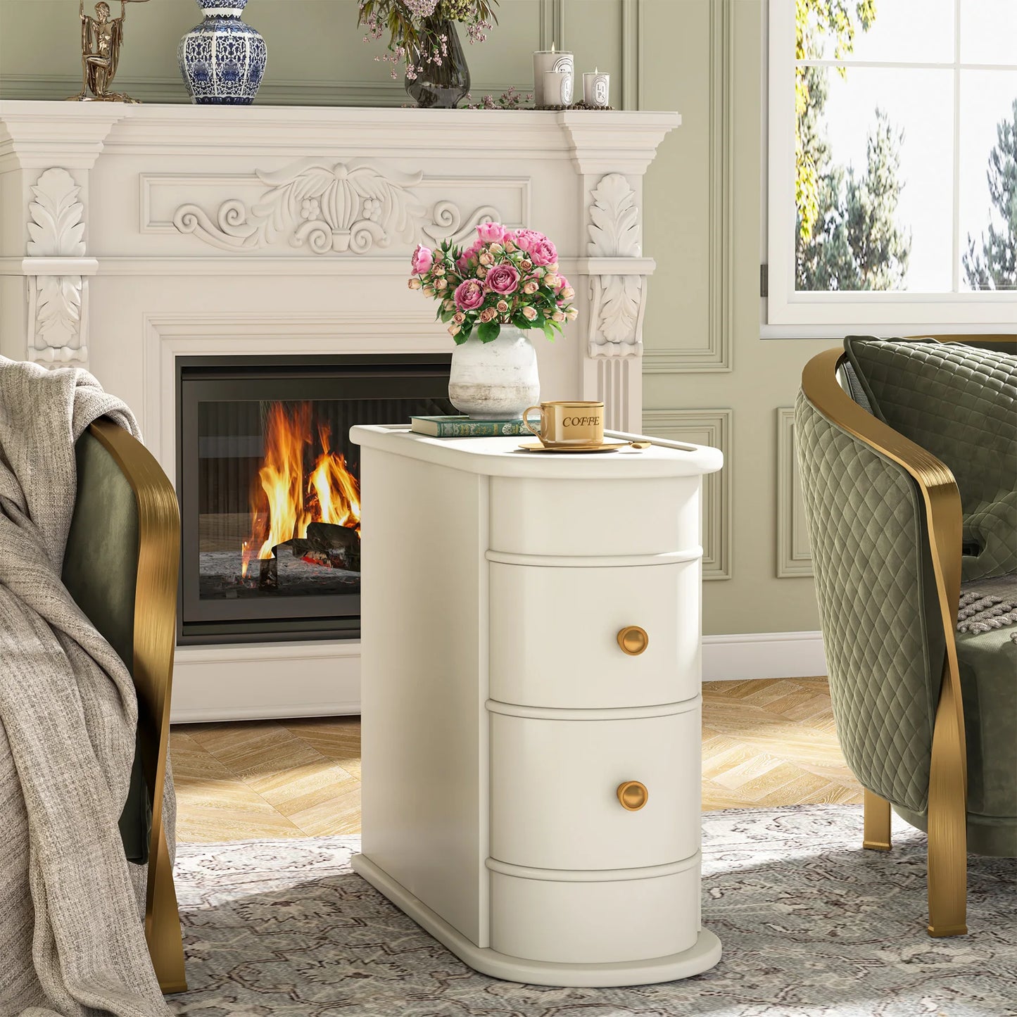 Tribesigns Round Solid Wood End Table With Drawer Nightstand