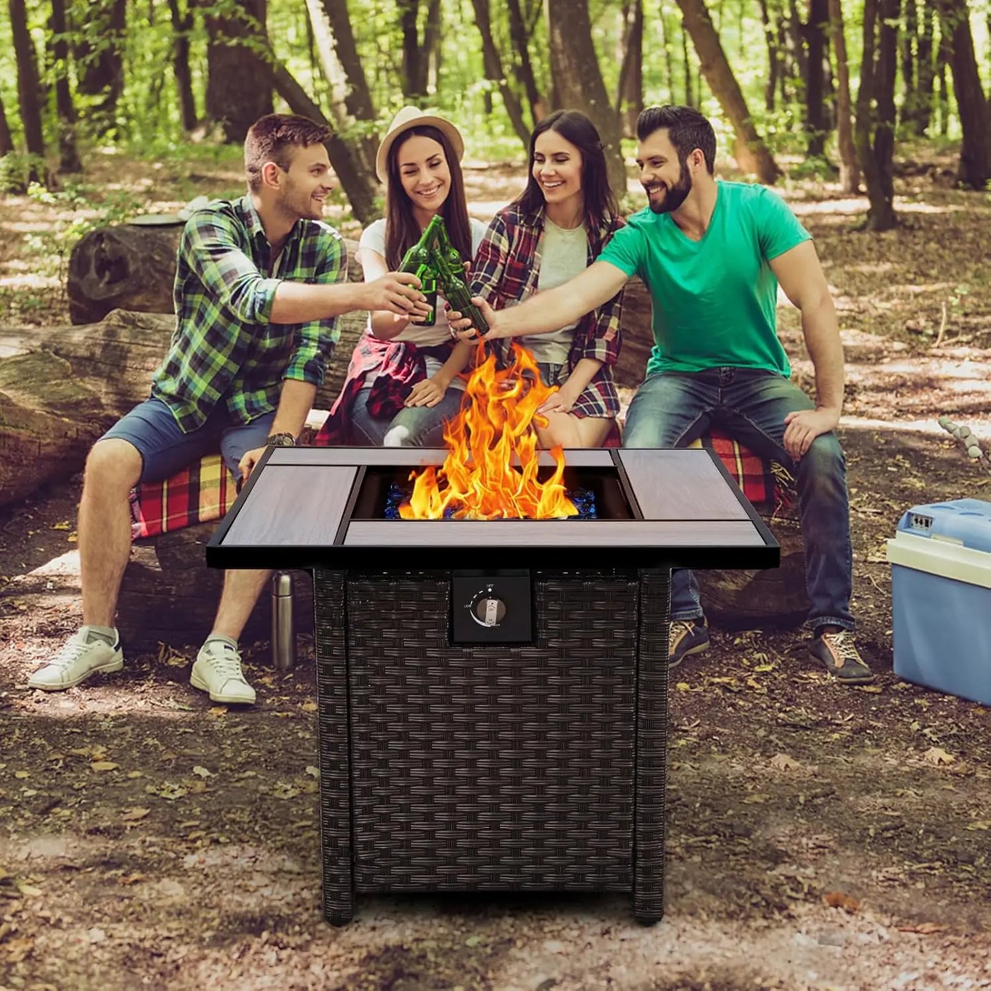 Modern Outdoor Propane Fire Pit Table With Wicker Exterior