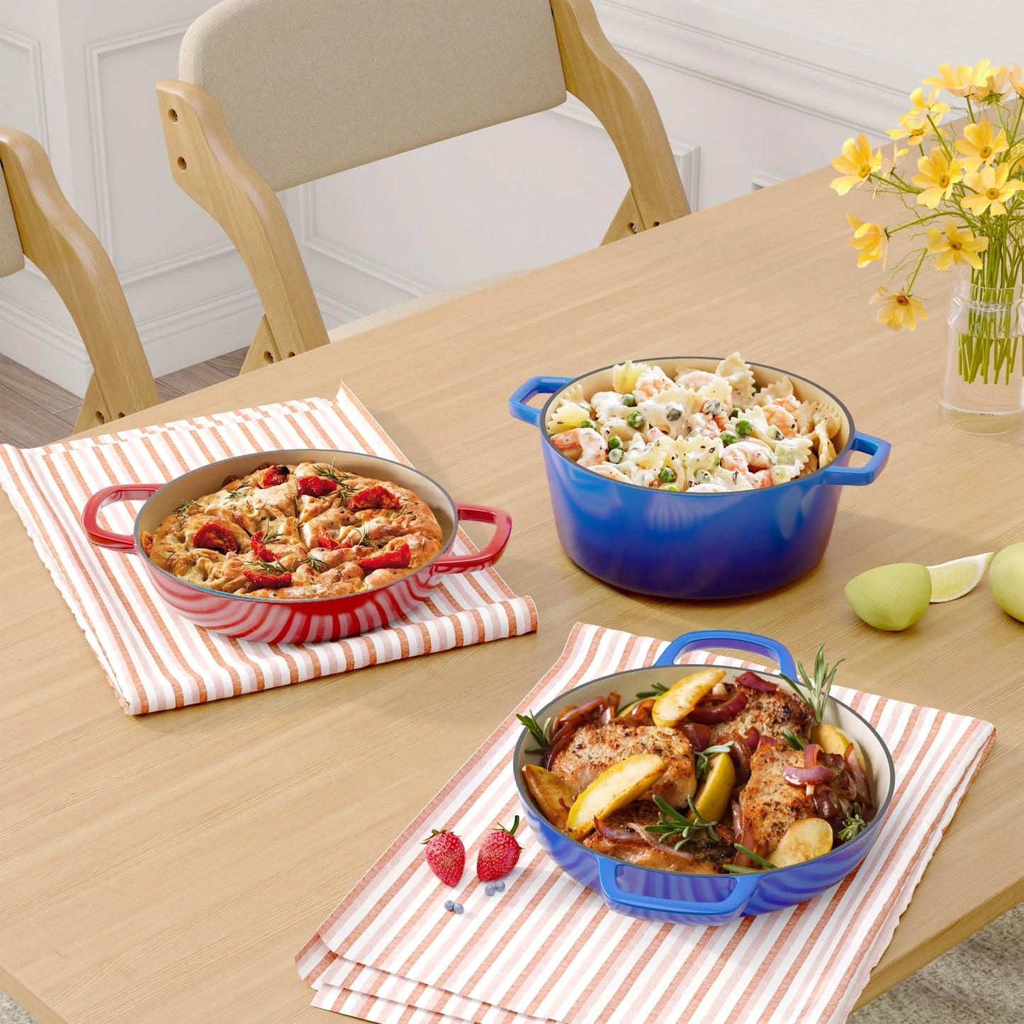 Enamel Cast Iron Dutch Oven with Double Handles for Cooking