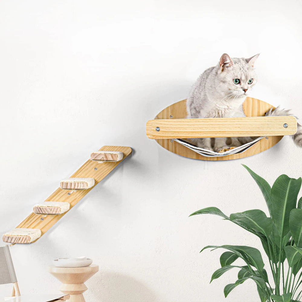 Wall Mounted Cat Furniture Set With Hammock And Scratching Posts