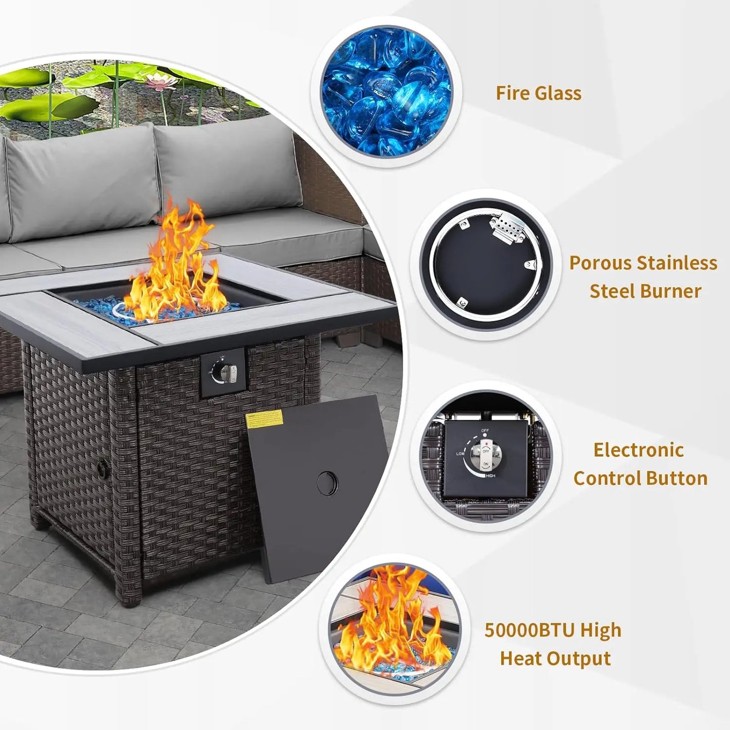Modern Outdoor Propane Fire Pit Table With Wicker Exterior