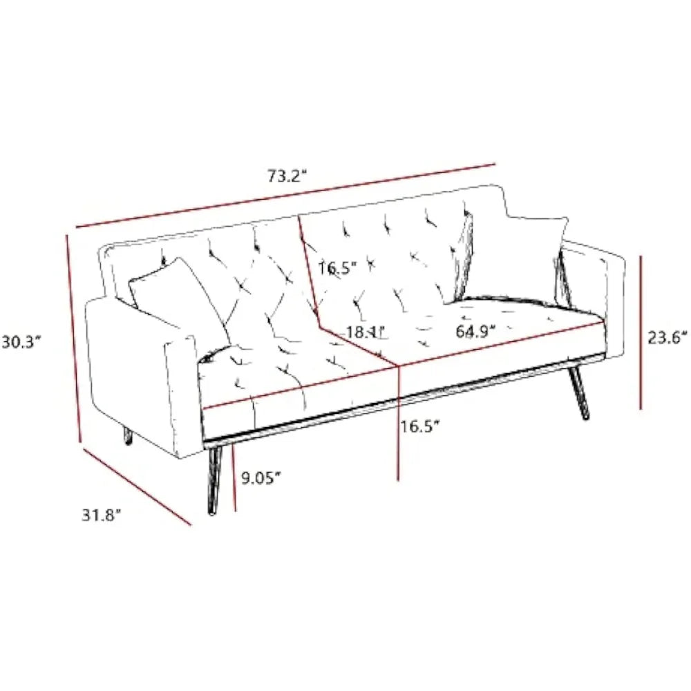 Convertible Futon Sofa Bed With Pillows Upholstered Sleeper