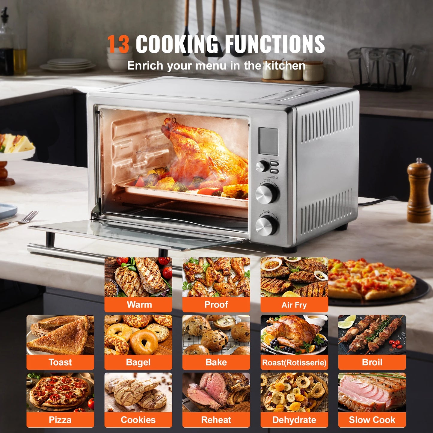 13-in-1 29.6-Quart Air Fryer Toaster Oven with Rotisserie