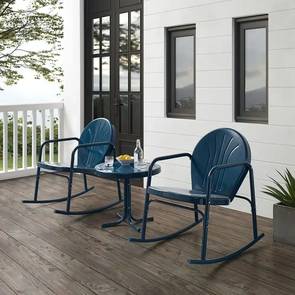 Retro Metal Outdoor Rocking Chair and Side Table Set