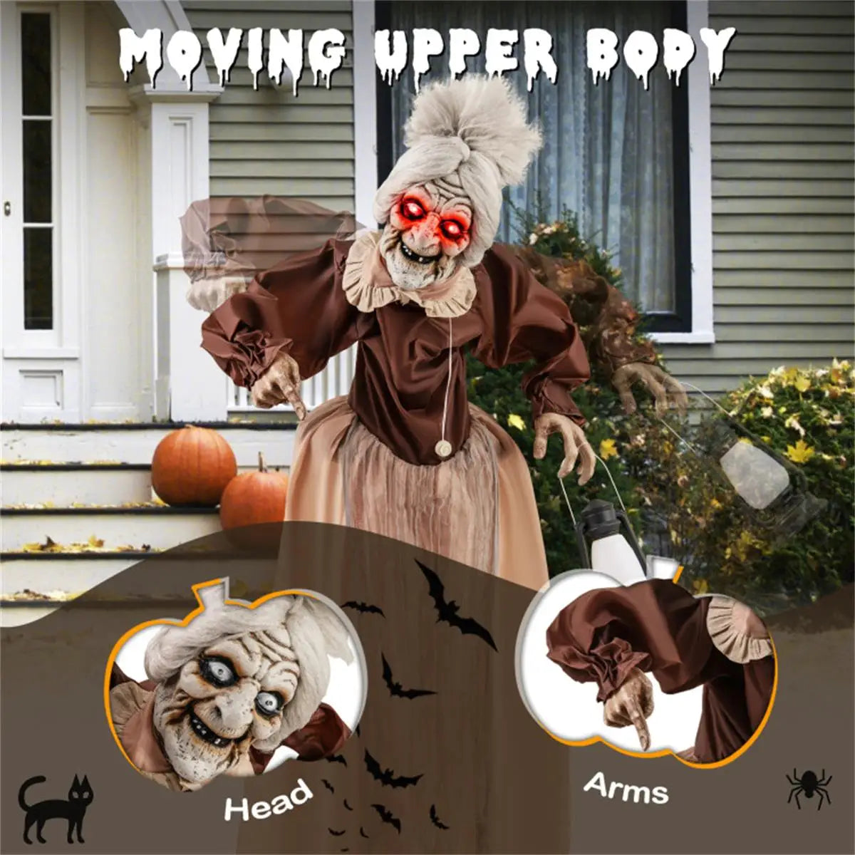 Spooky Animated Old Lady Halloween Decoration for Haunted House