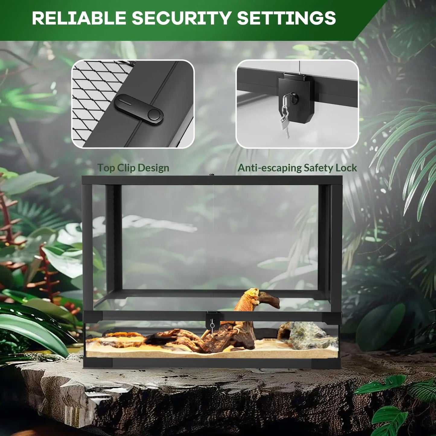 Tempered Glass Reptile Terrarium Top Screen Featuring Anti Escape Hinges