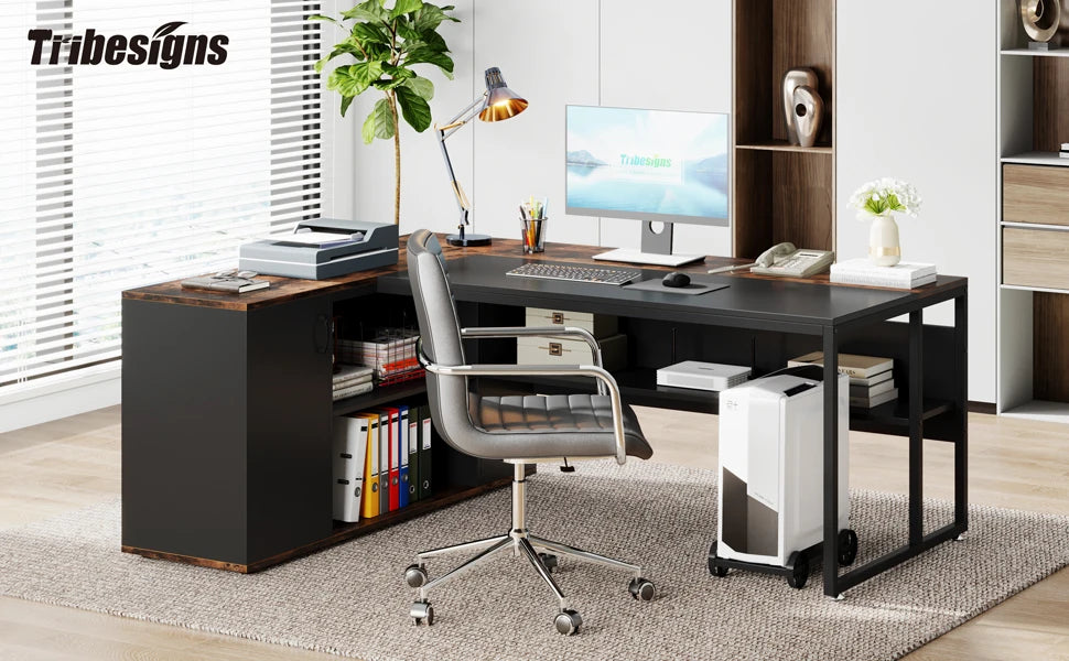 Tribesigns L Shaped Executive Desk With Cabinet Storage