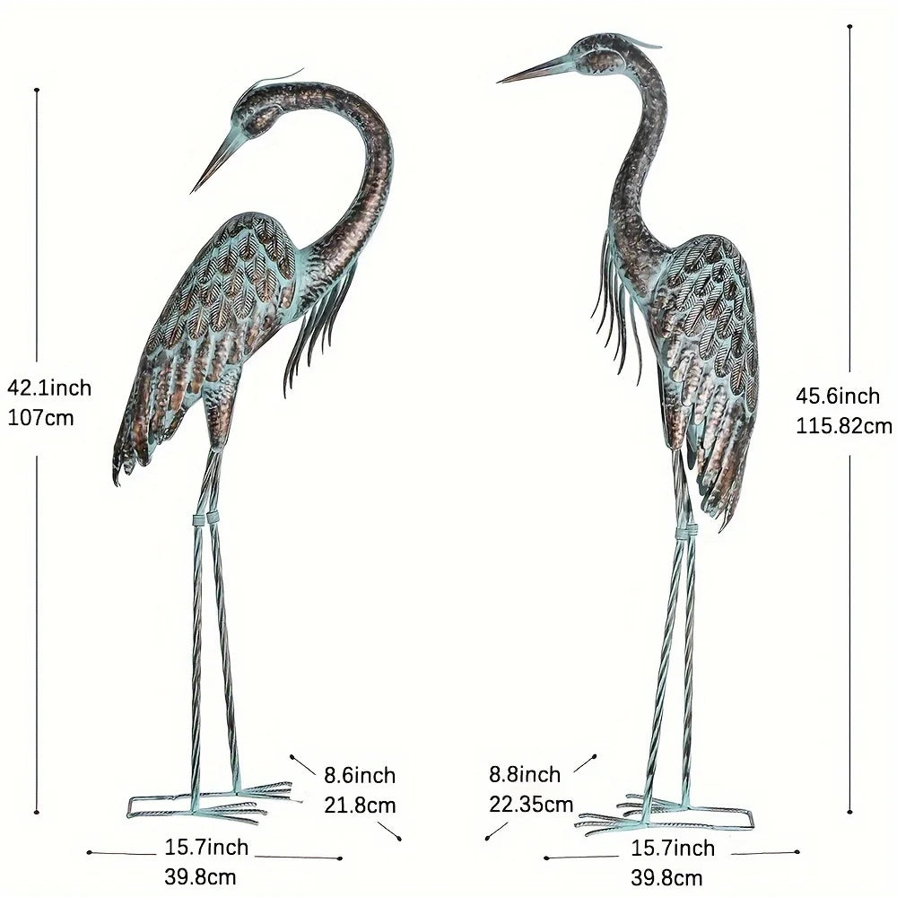 Patina Metal Heron Yard Statue For Garden And Pond Decor
