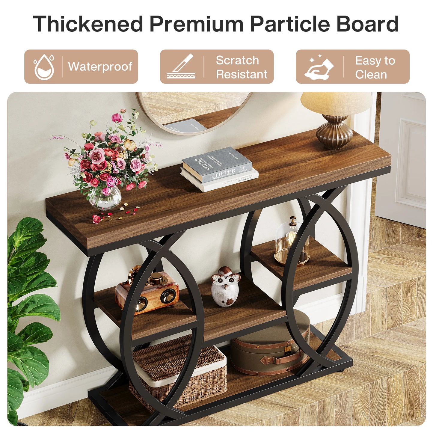 Industrial Console Table For Narrow Entryway Hallway Thick Top