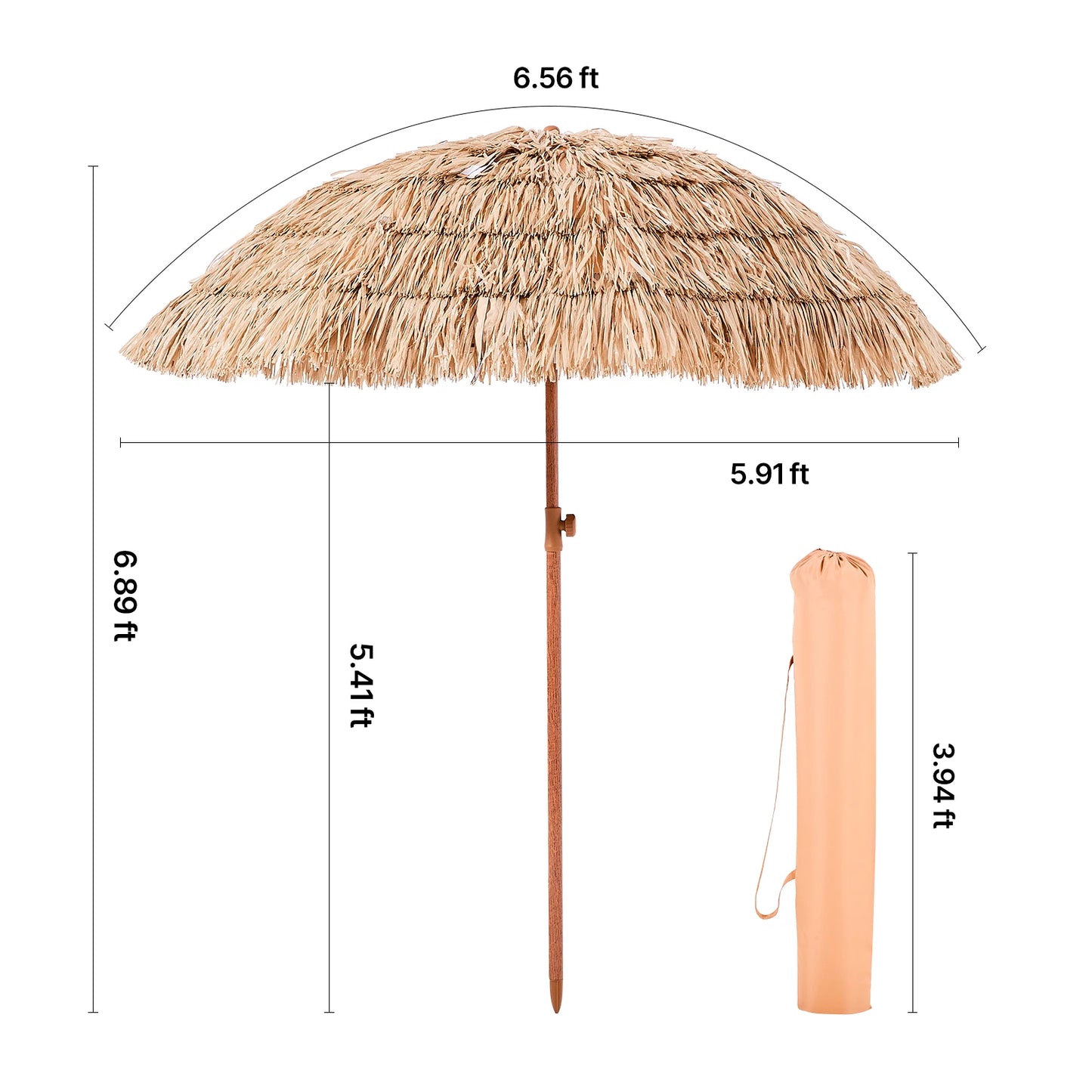 SucceBuy Tiki Umbrella Thatched Patio Umbrella with Durable PP Thatch and Metal Ribs Grass Pool Umbrellas for Beach Garden Patio