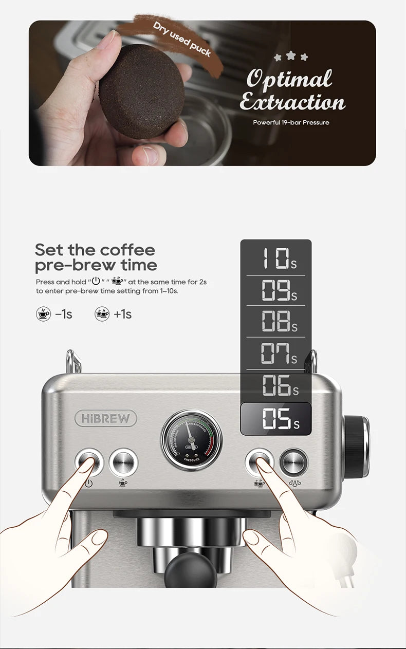 HiBREW H10A 20-Bar Semi-Automatic Espresso Machine