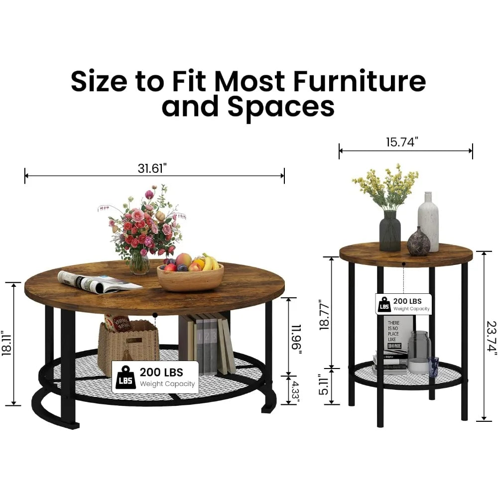 Round Coffee Table Set End Tables Modern Living Room