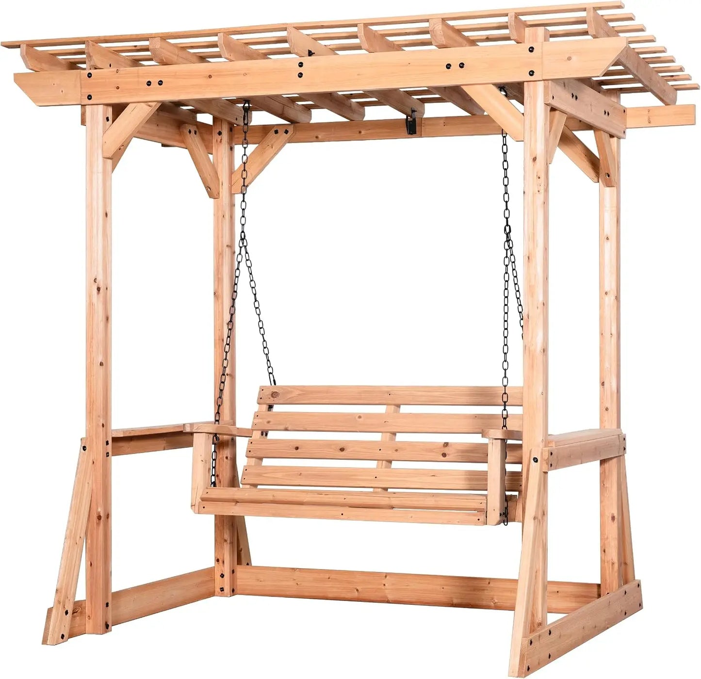 Callahan Cedar Patio Pergola Swing Bench With Trellis Two Seat