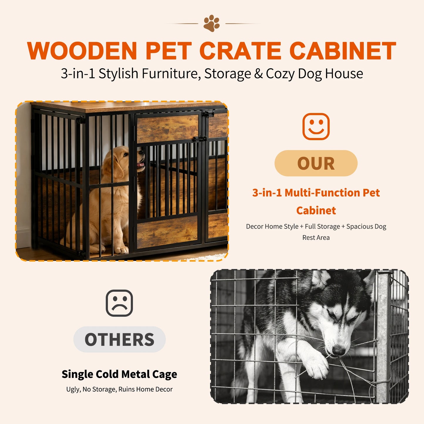 47.2-Inch Double Dog Crate Furniture with Storage Drawers and Tabletop