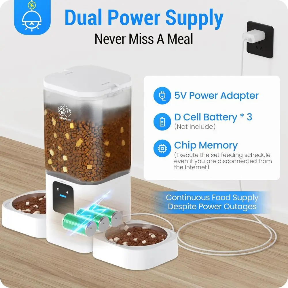Dual Automatic Pet Feeder With Slow Feed And Detachable Bowls