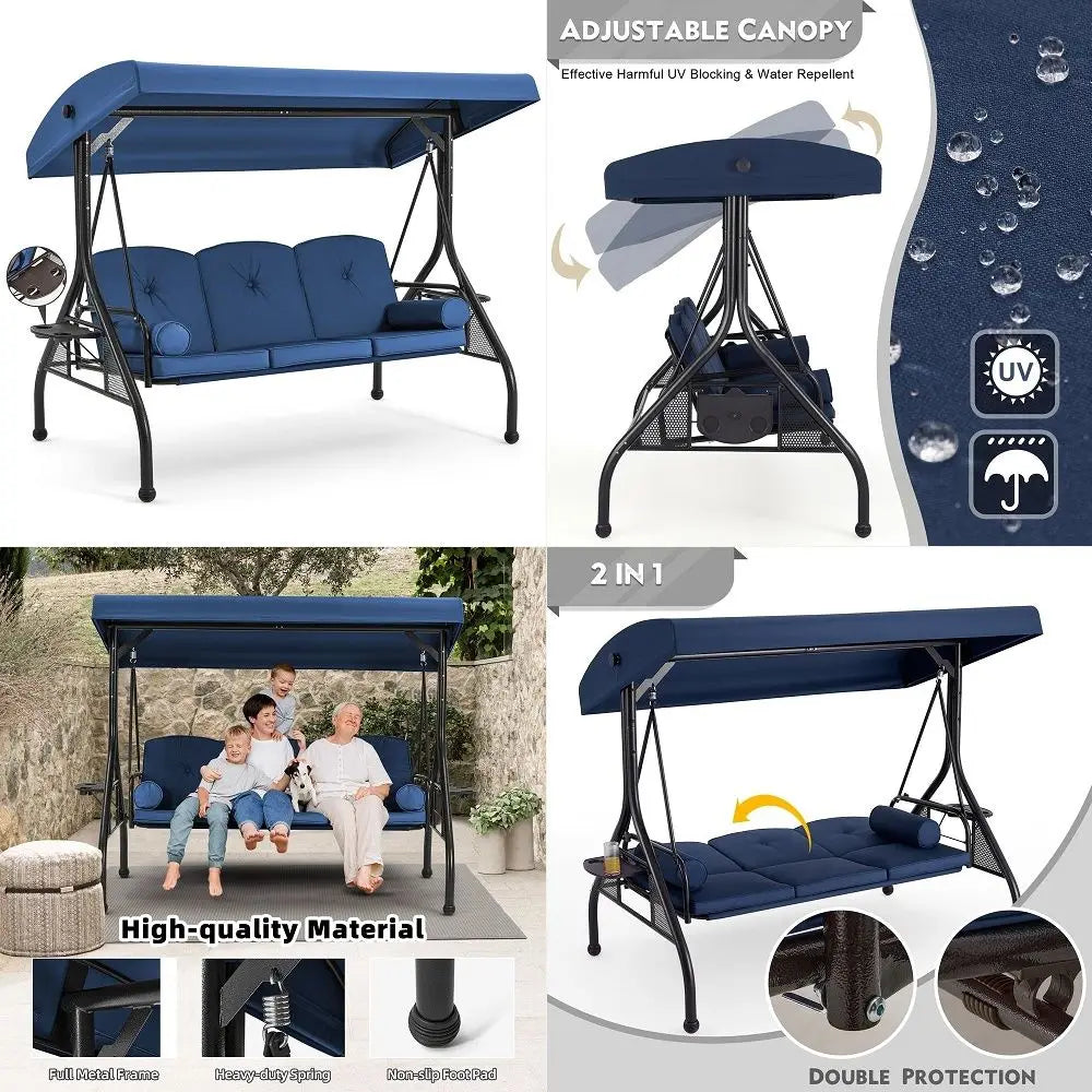 Porch Swing With Stand And Canopy Convertible Bed Wicker Panels