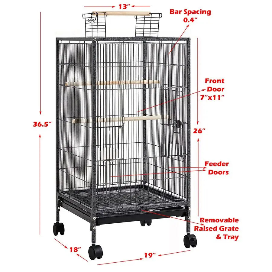 Deluxe Open Top Bird Cage With Rolling Stand For Parrots