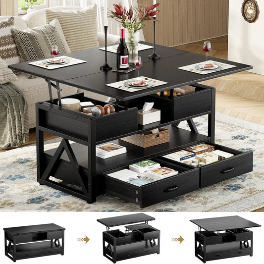 Lift Top Coffee Table With Storage Drawers And Hidden Compartment