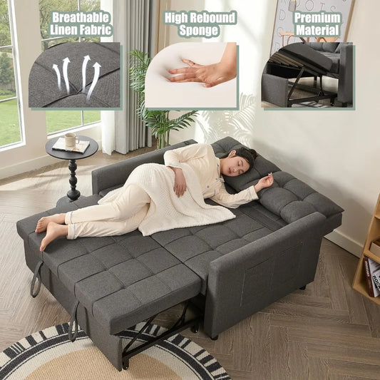 Convertible Sleeper Sofa With Adjustable Back And Pocket