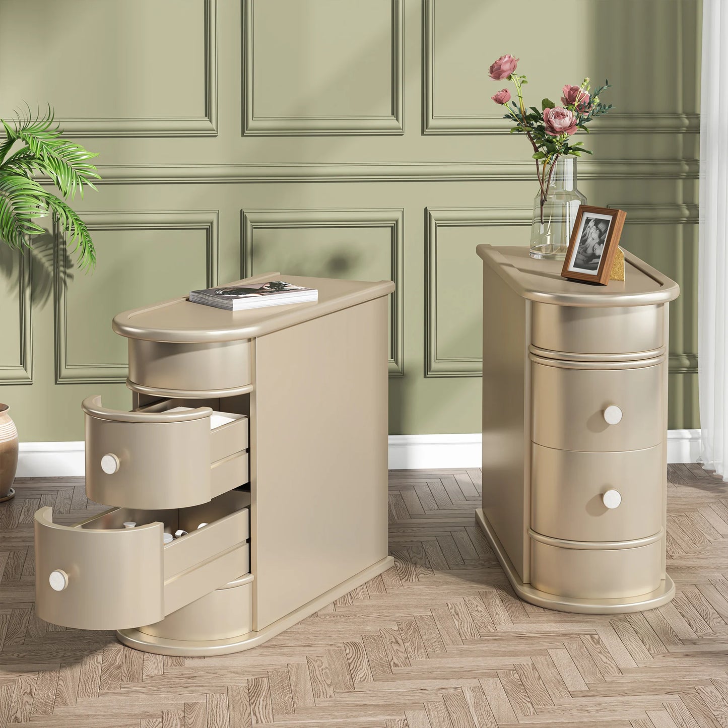 Tribesigns Round Solid Wood End Table With Drawer Nightstand