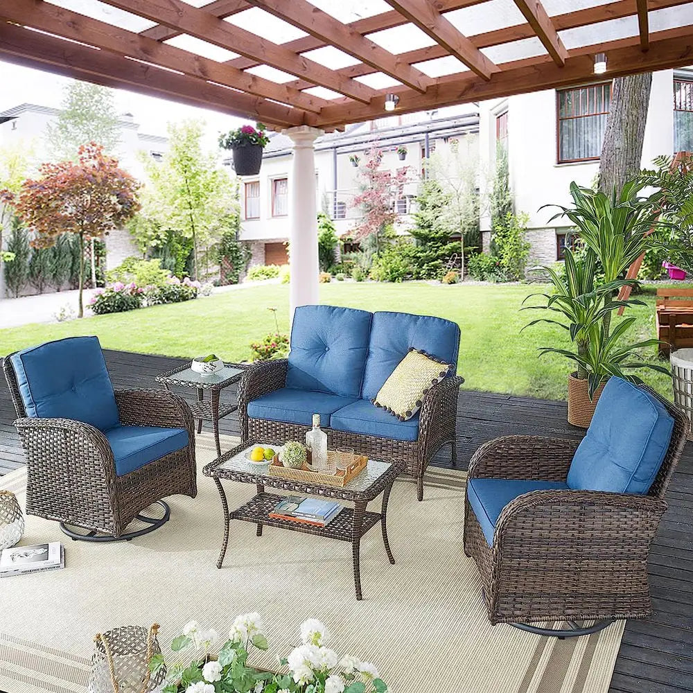Patio Swivel Glider Wicker Chairs With Cushions For Outdoor Seating