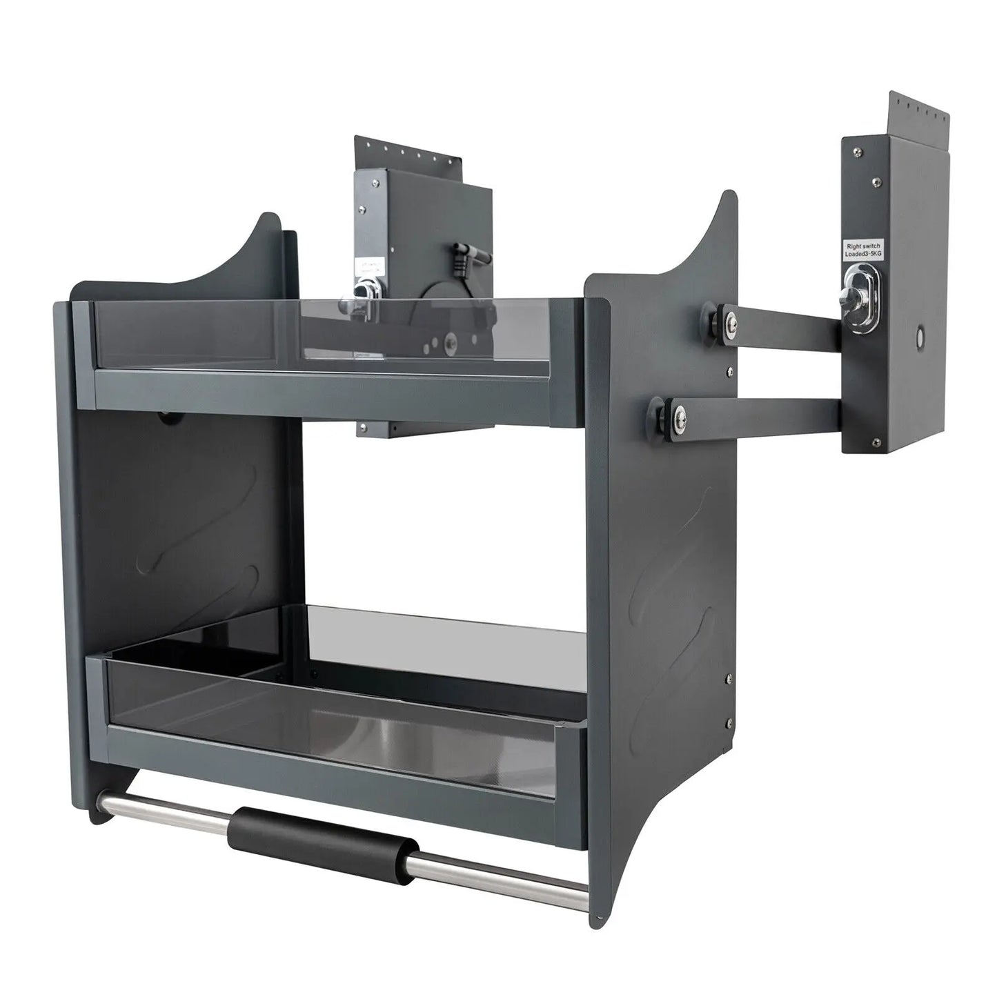 Pull-Down Cabinet Shelf 2-Tier Drop Down Lift Tempered Glass Kitchen Organizer Adjustable Load 26lbs for Upper Cabinets