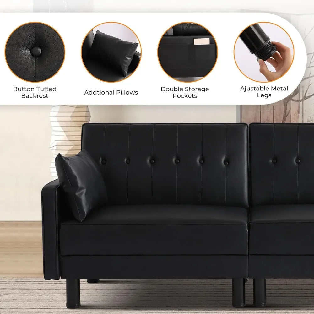 Convertible Futon Sofa Bed With Adjustable Backrest