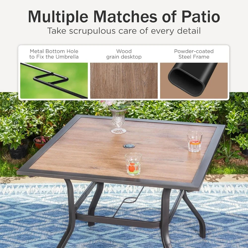 37-Inch Square Outdoor Dining Table with Umbrella Hole