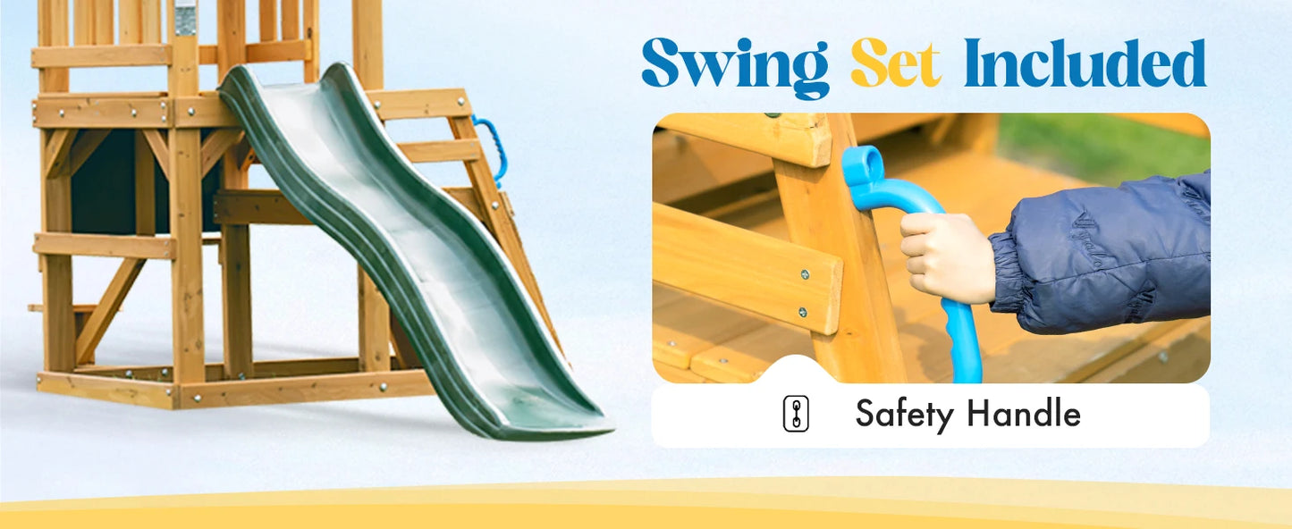 Robotime Robud Wooden Swing Set With Dual Swings Slide Chalkboard