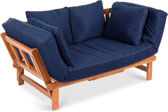 Outdoor Convertible Acacia Wood Futon Sofa With Pullout Tray
