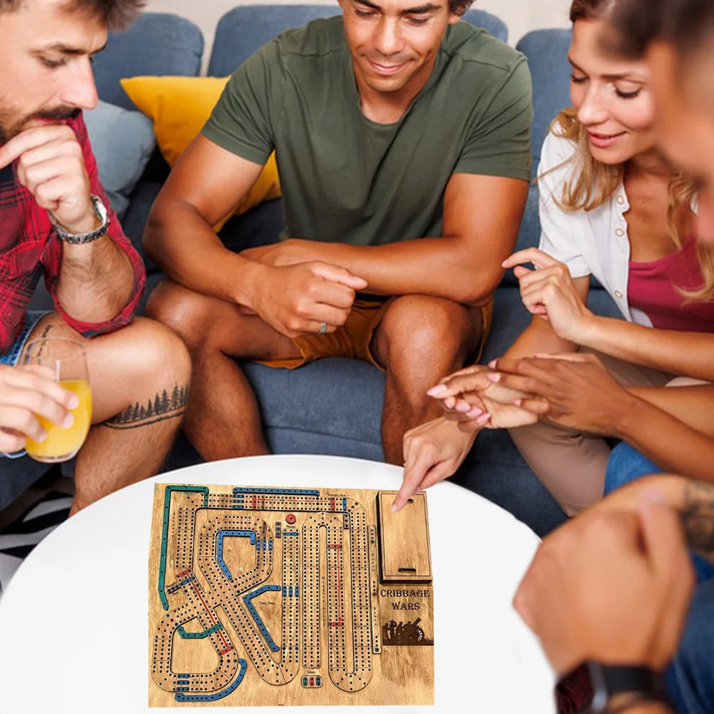 Wooden Cribbage Board Game Set with Storage Compartment