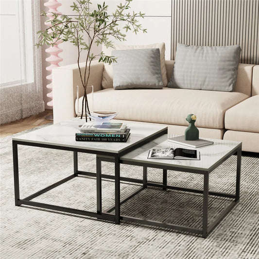 Nesting Coffee Tables Set Of Two With Marble Square Design