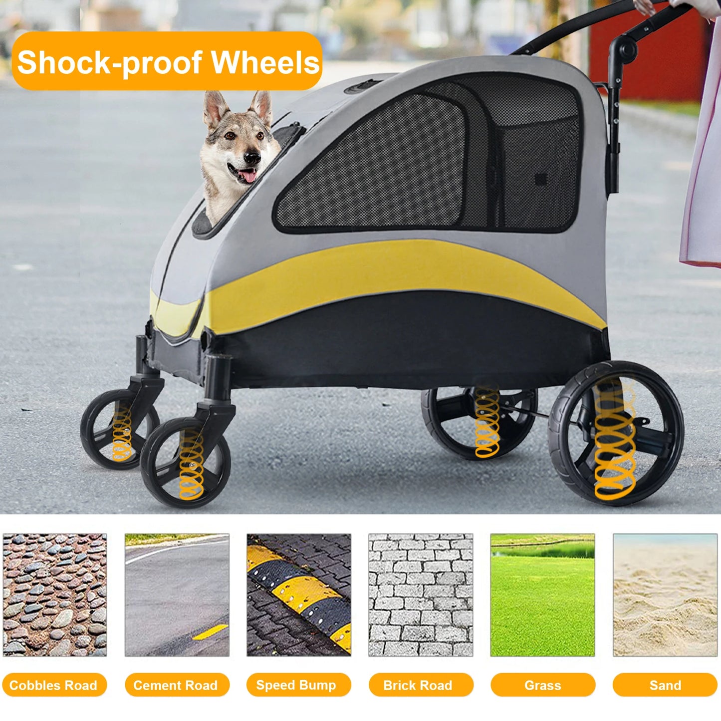 Portable Dog Stroller Four Wheel Foldable Travel Carrier