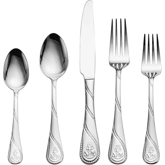 Nautical Stainless Steel Flatware Set For 4 Dishwasher Safe