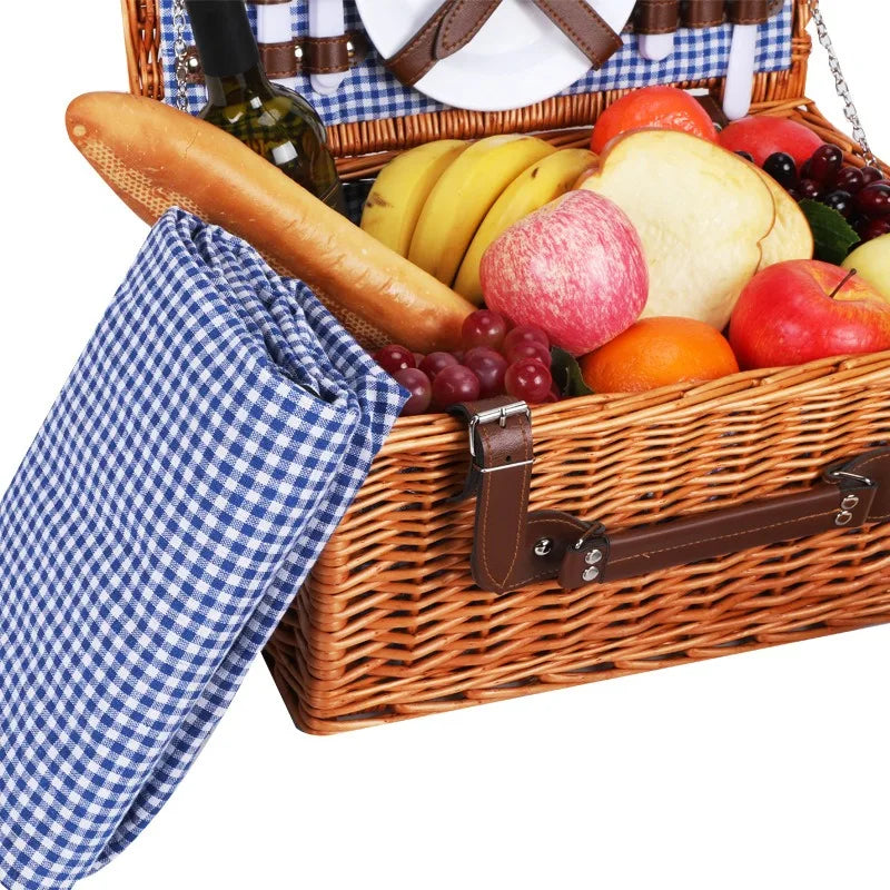 Rattan Picnic Basket Handheld for Outdoor Storage and Hiking
