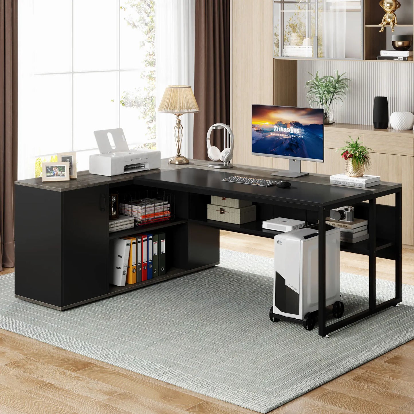 Tribesigns L Shaped Executive Desk With Cabinet Storage