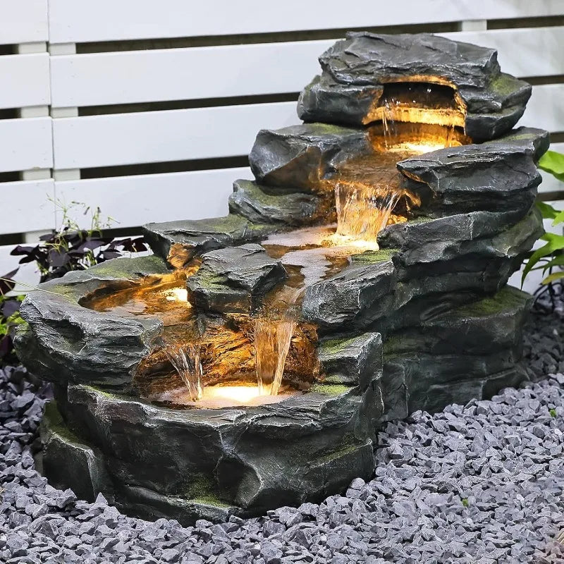 Five Tier Rock Garden Water Fountain With LED Lights