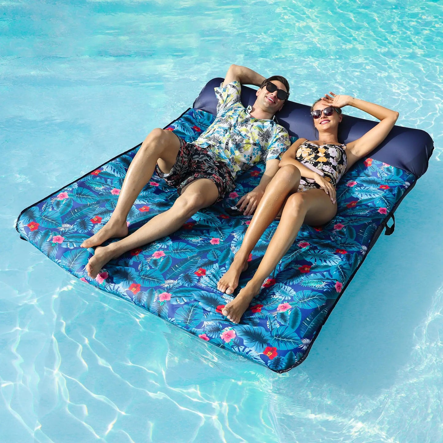Oversized Fabric-Covered Inflatable Pool Lounger with Headrest