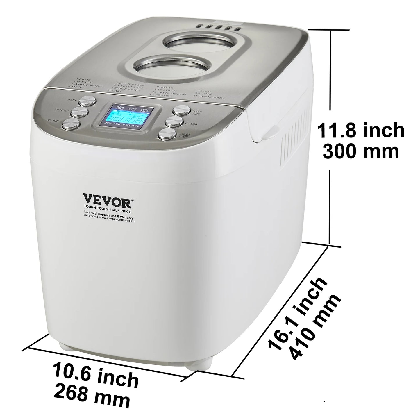 15-in-1 Automatic Bread Maker With Ceramic Pan – 2 &amp; 3 lb